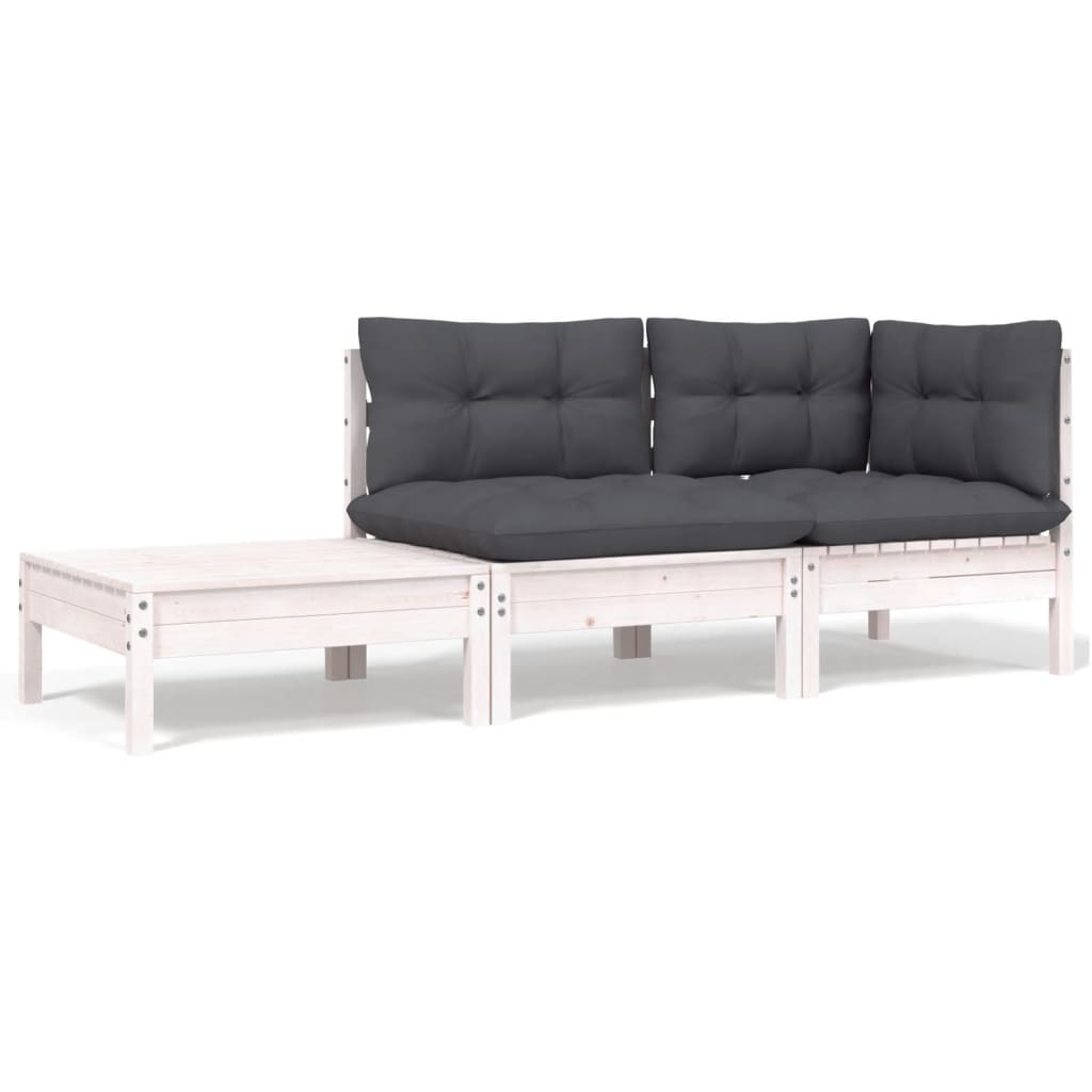 3-delige Loungeset met kussens massief grenenhout wit is nu te koop bij PeponiXL, paradijselijk wonen!