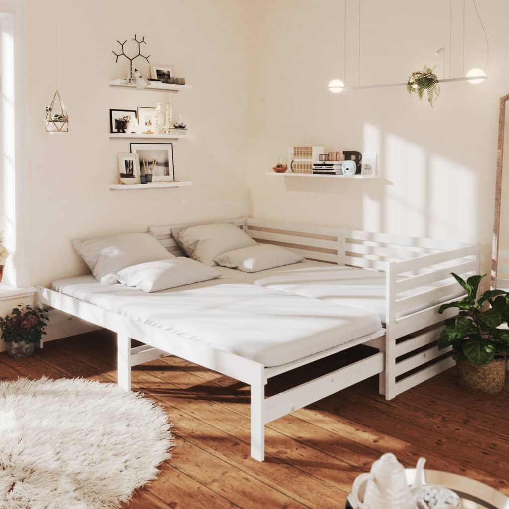 Slaapbank uitschuifbaar massief grenenhout wit 2x(90x200) cm is nu te koop bij PeponiXL, paradijselijk wonen!