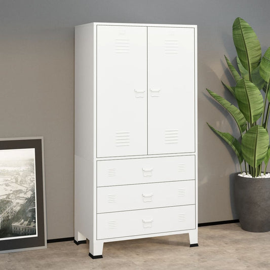 Kledingkast industrieel 90x50x180 cm metaal wit is nu te koop bij PeponiXL, paradijselijk wonen!