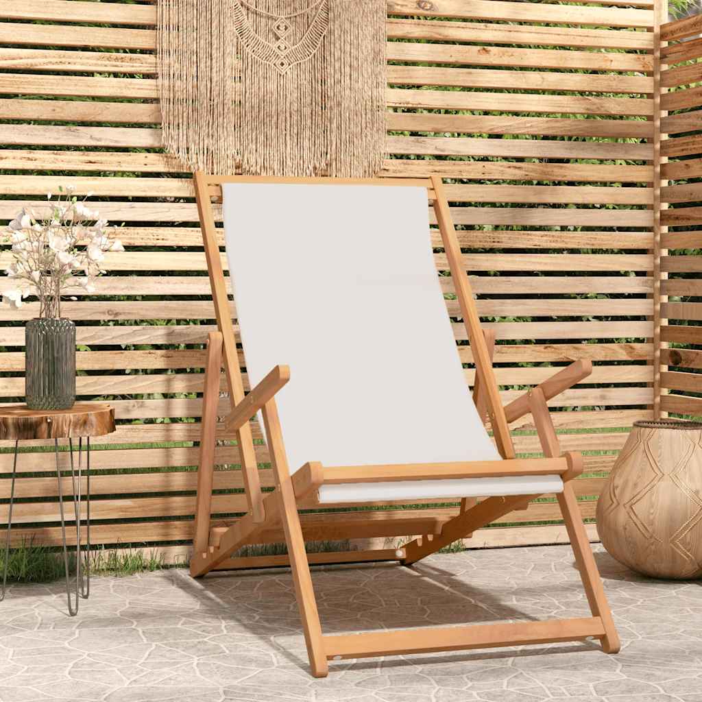 Strandstoel inklapbaar massief teakhout crèmekleurig is nu te koop bij PeponiXL, paradijselijk wonen!