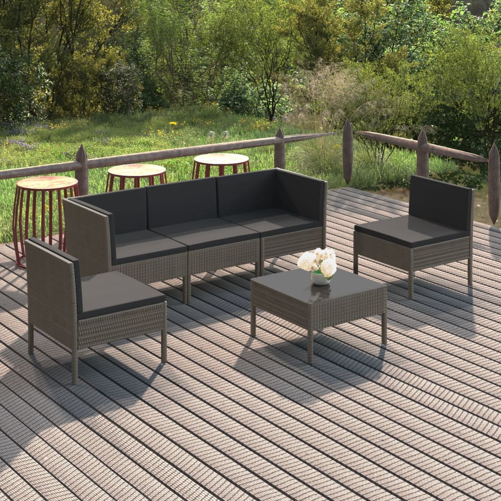6-delige Loungeset met kussens poly rattan grijs is nu te koop bij PeponiXL, paradijselijk wonen!