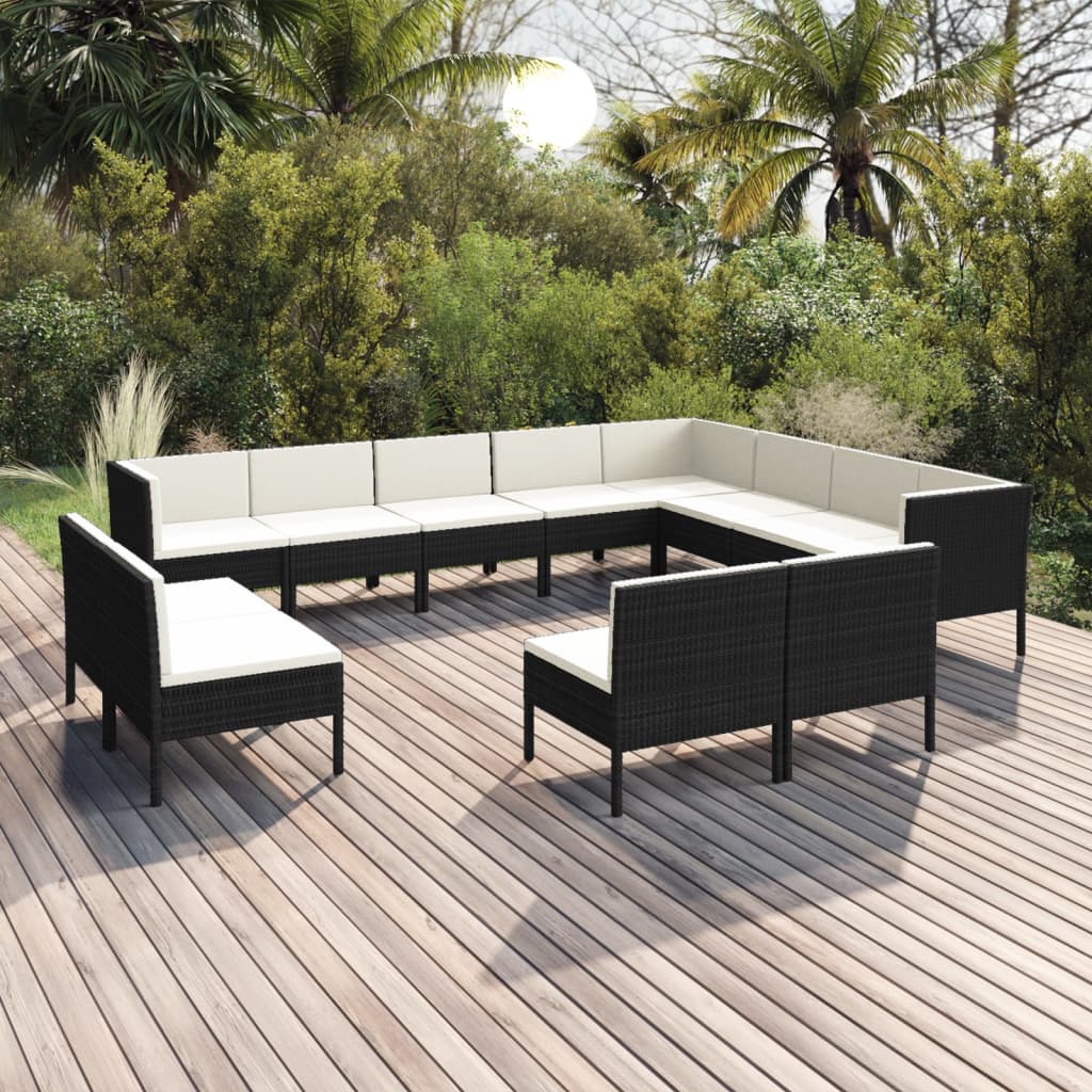 12-delige Loungeset met kussens poly rattan zwart is nu te koop bij PeponiXL, paradijselijk wonen!