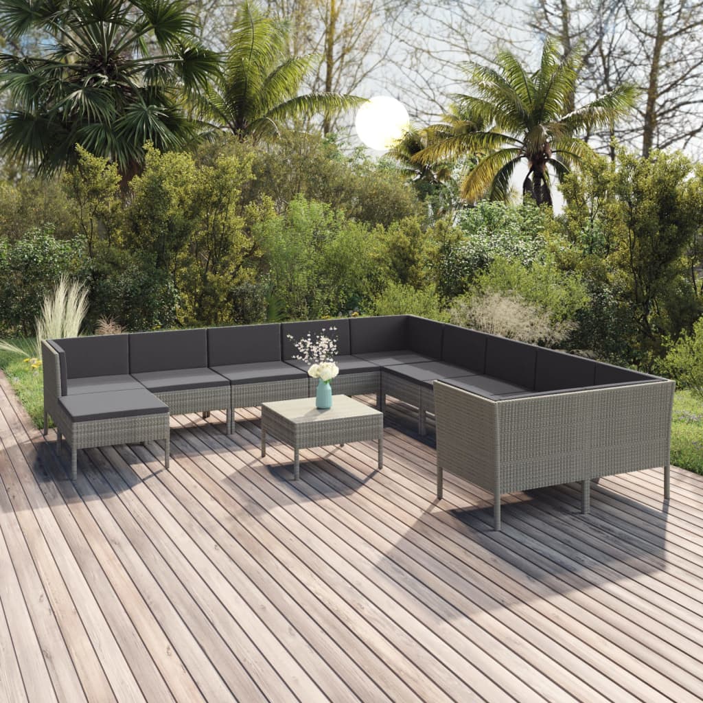 12-delige Loungeset met kussens poly rattan grijs is nu te koop bij PeponiXL, paradijselijk wonen!