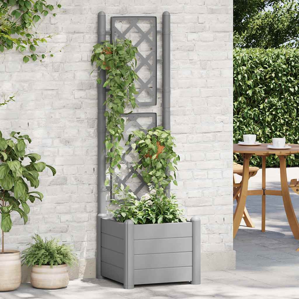 Plantenbak met latwerk 43x43x142 cm PP steengrijs is nu te koop bij PeponiXL, paradijselijk wonen!