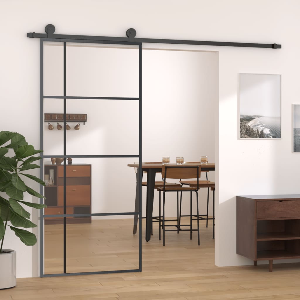 Schuifdeur 90x205 cm ESG-glas en aluminium zwart is nu te koop bij PeponiXL, paradijselijk wonen!