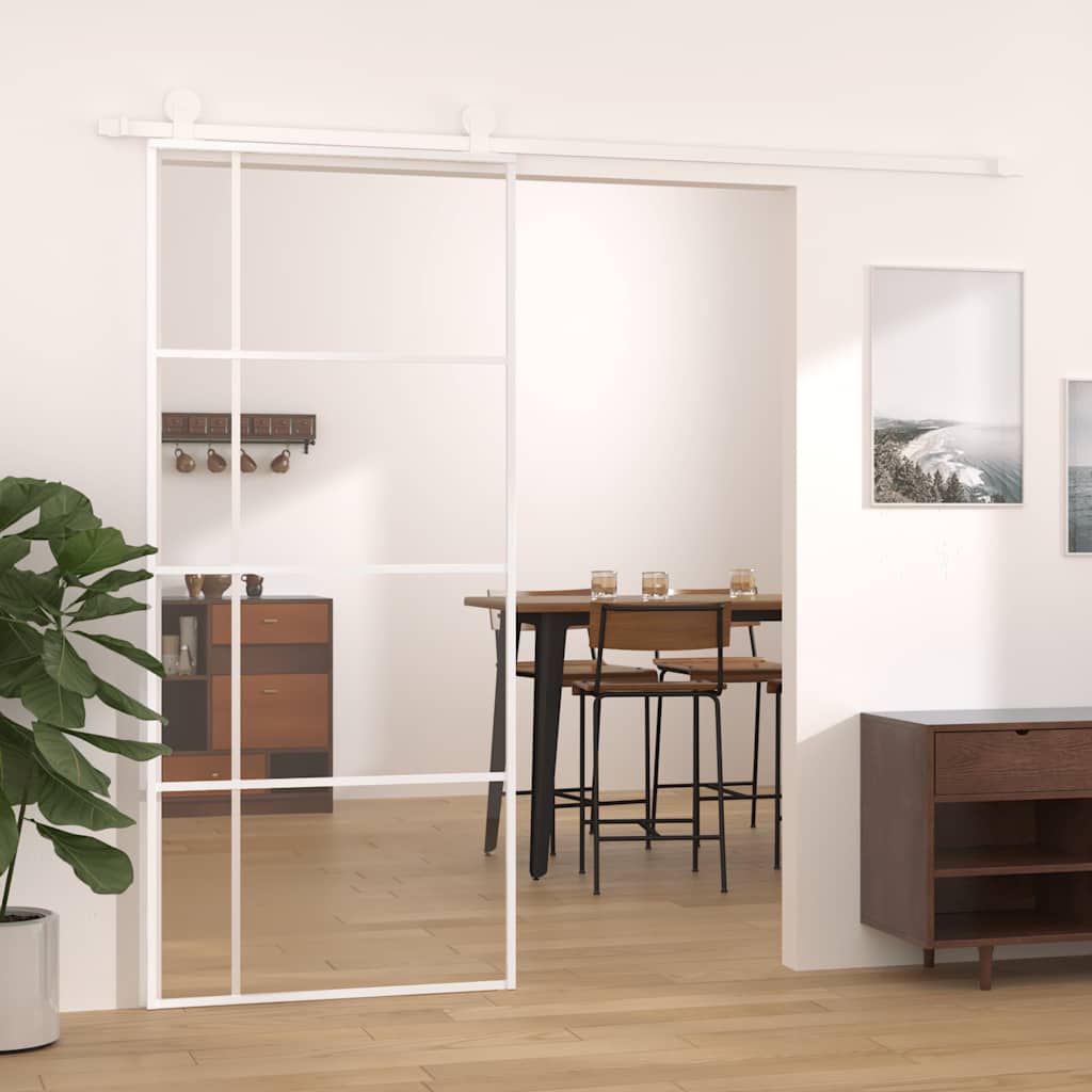 Schuifdeur 90x205 cm ESG-glas en aluminium wit is nu te koop bij PeponiXL, paradijselijk wonen!