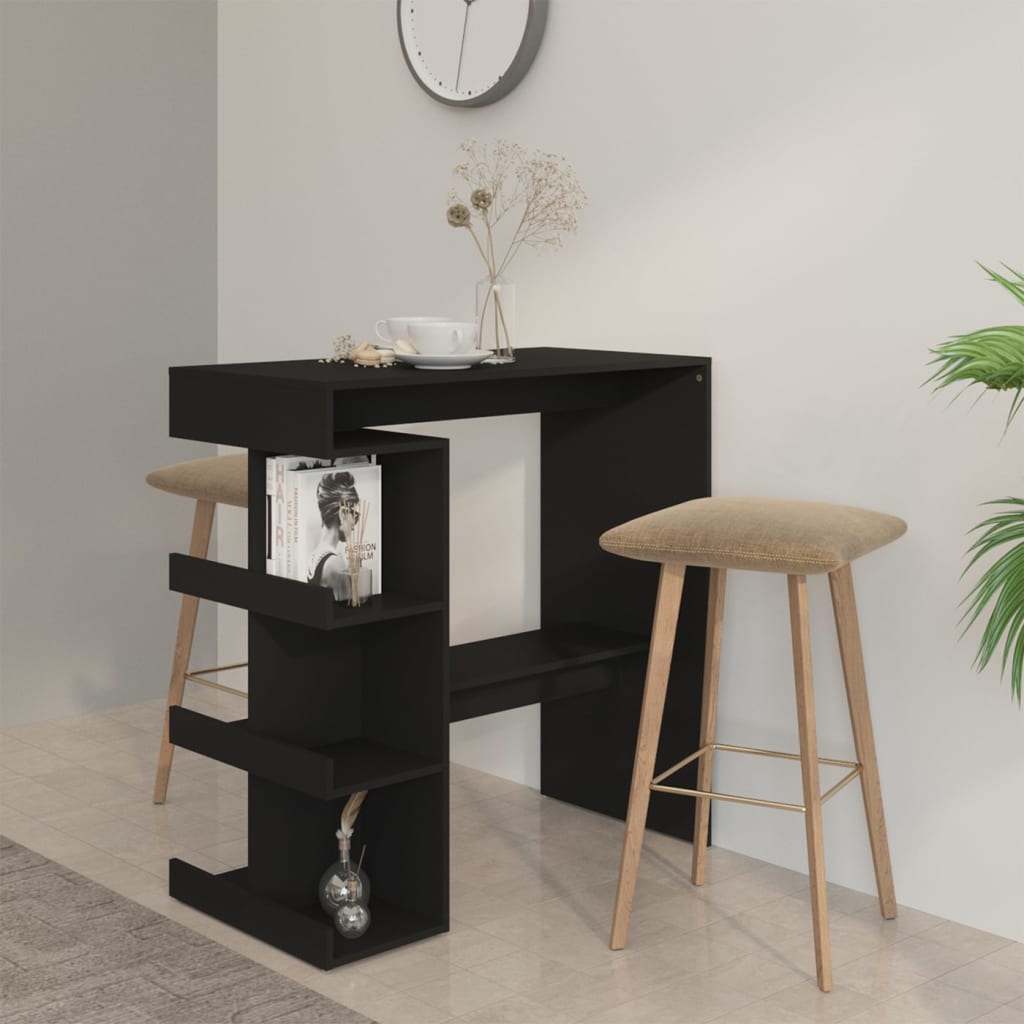 Bartafel met opbergrek 100x50x101,5 cm bewerkt hout zwart is nu te koop bij PeponiXL, paradijselijk wonen!