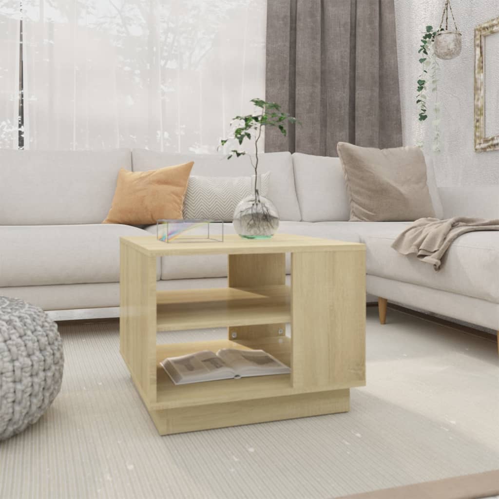 Salontafel 55x55x43 cm bewerkt hout sonoma eikenkleurig is nu te koop bij PeponiXL, paradijselijk wonen!