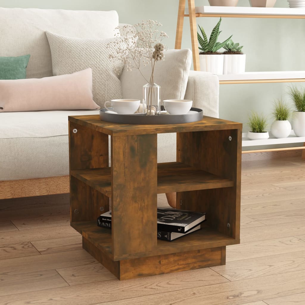 Salontafel 40x40x43 cm bewerkt hout gerookt eikenkleurig is nu te koop bij PeponiXL, paradijselijk wonen!