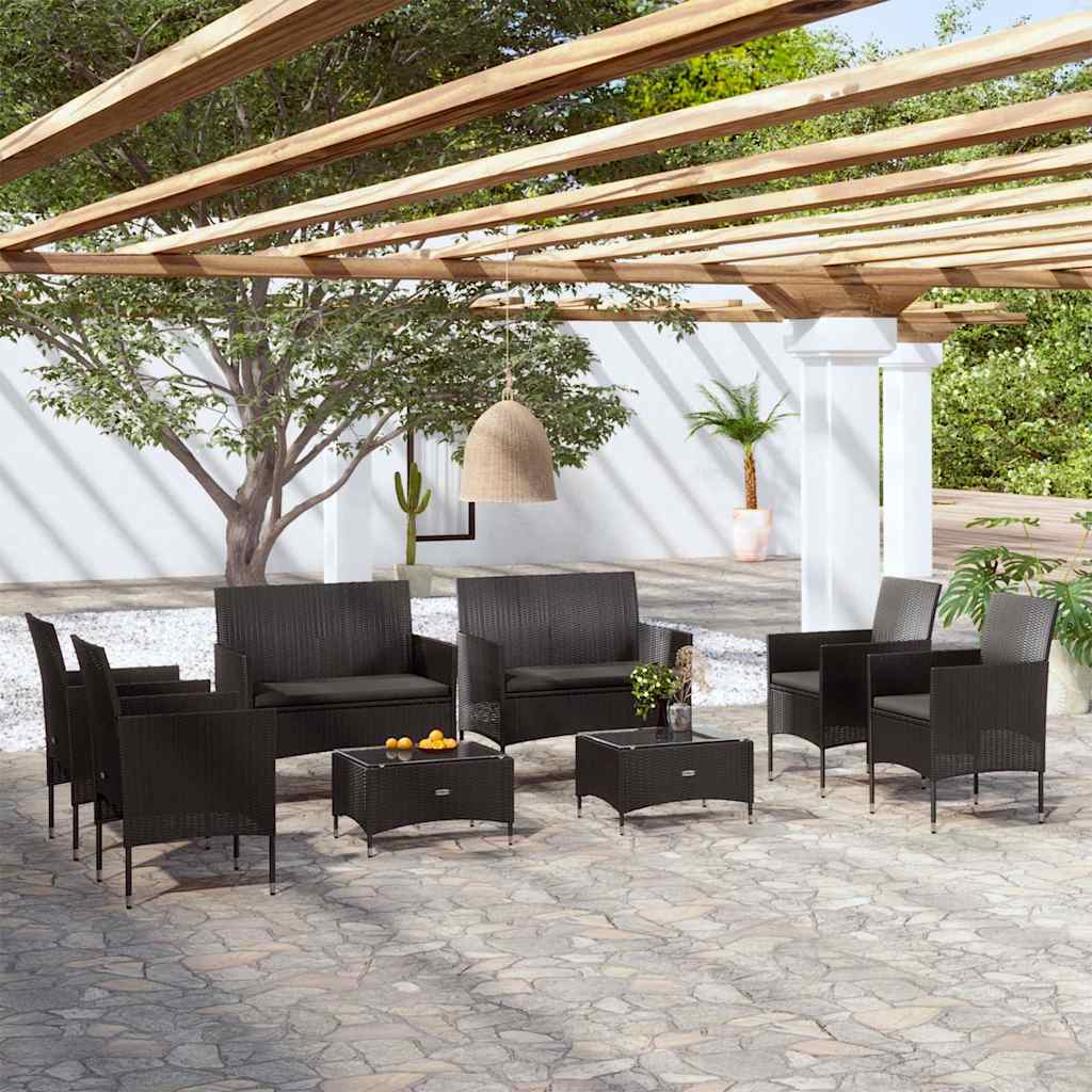 8-delige Loungeset met kussens poly rattan zwart is nu te koop bij PeponiXL, paradijselijk wonen!