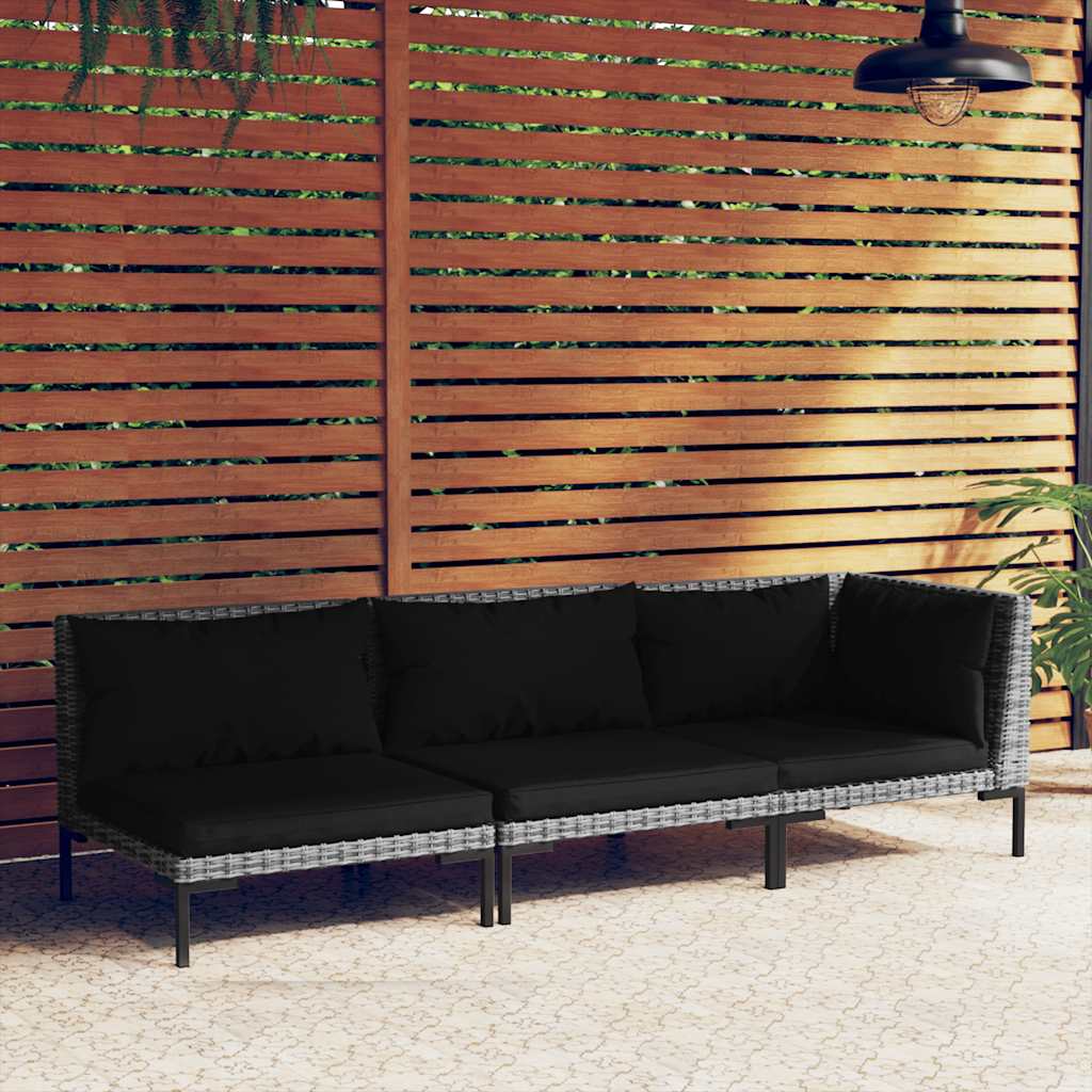 3-delige Loungeset halfrond poly rattan donkergrijs is nu te koop bij PeponiXL, paradijselijk wonen!