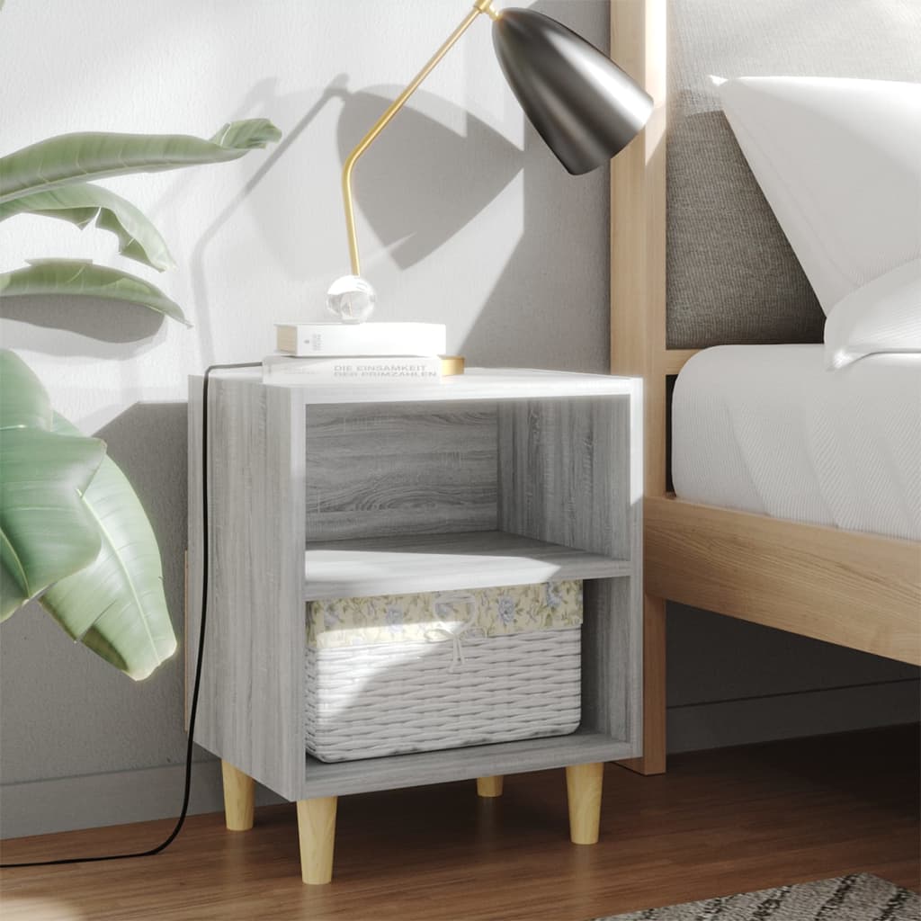 Nachtkastjes 2 st met houten poten 40x30x50 cm grijs sonoma is nu te koop bij PeponiXL, paradijselijk wonen!