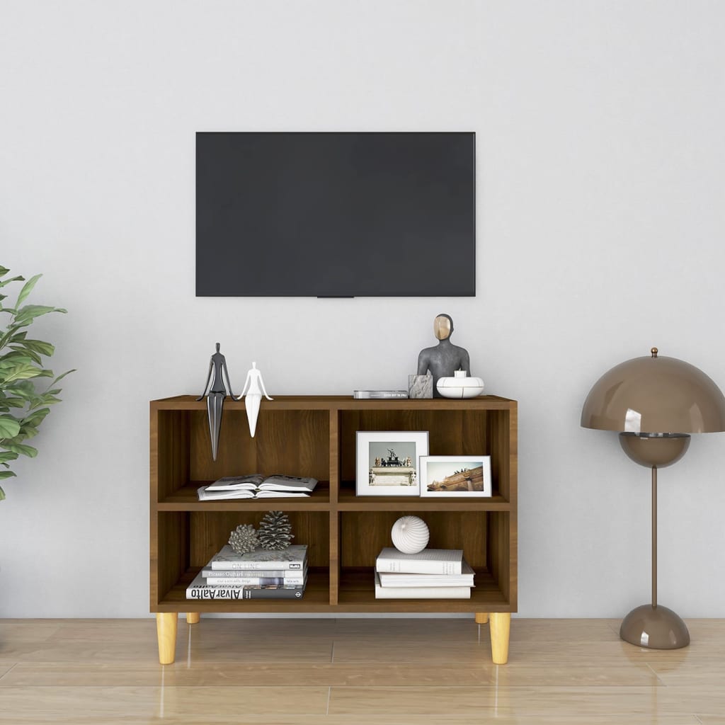 Tv-meubel met houten poten 69,5x30x50 cm bruin eikenkleur is nu te koop bij PeponiXL, paradijselijk wonen!