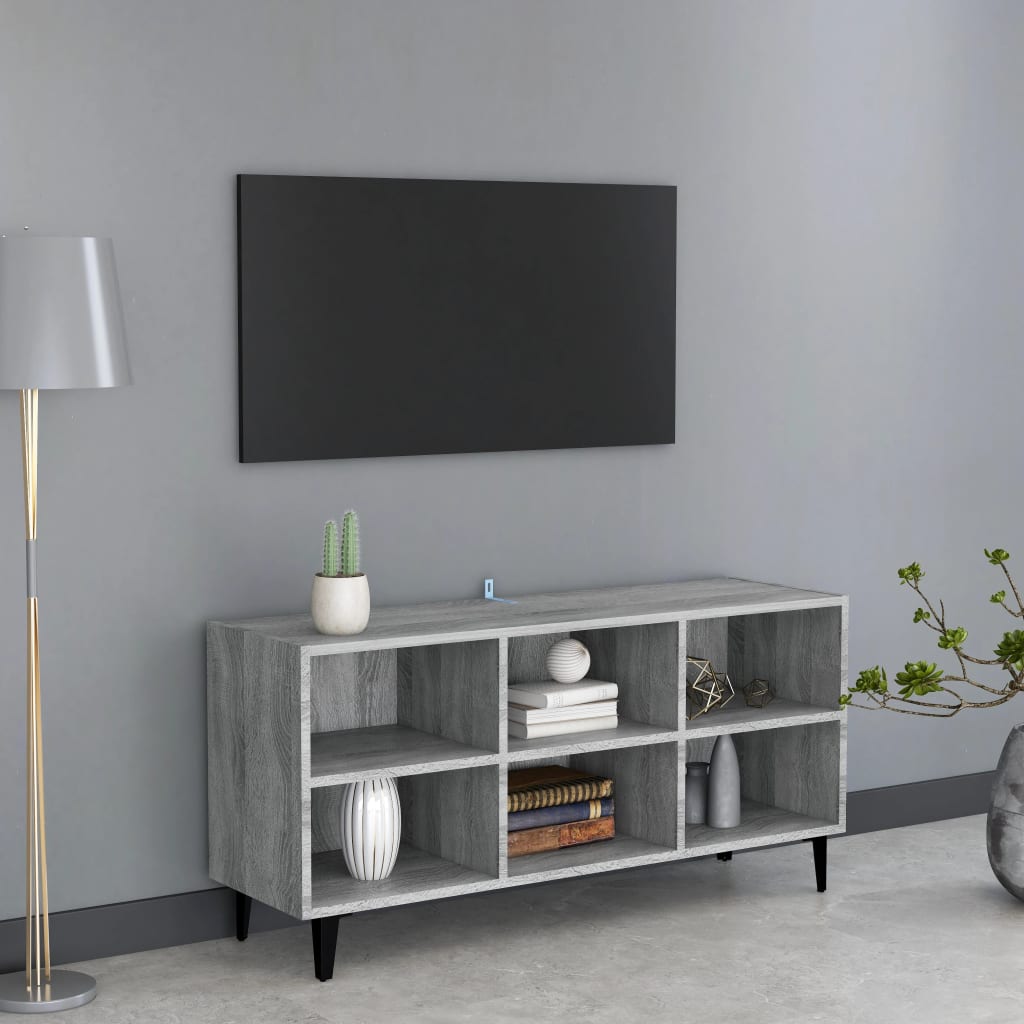 Tv-meubel met metalen poten 103,5x30x50 cm grijs sonoma eiken is nu te koop bij PeponiXL, paradijselijk wonen!