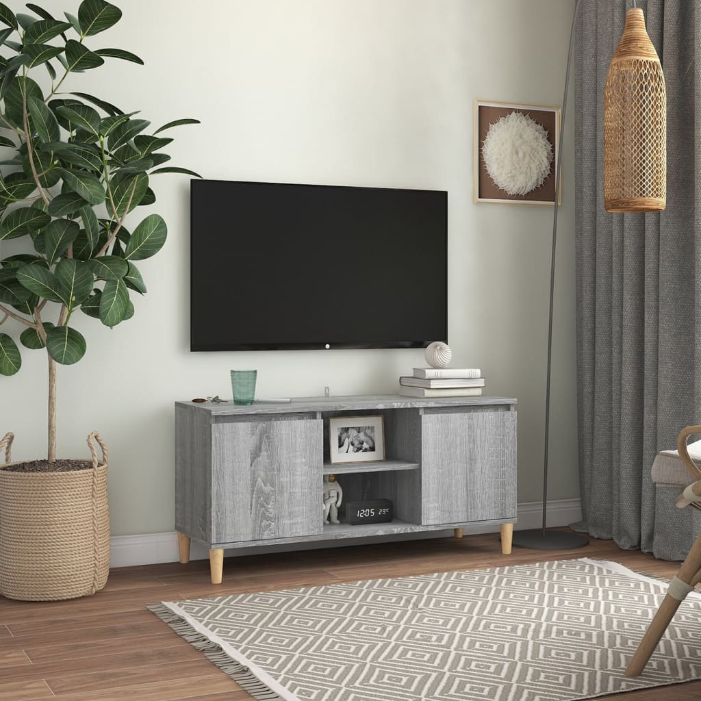 Tv-meubel met houten poten 103,5x35x50 cm grijs sonoma eiken is nu te koop bij PeponiXL, paradijselijk wonen!