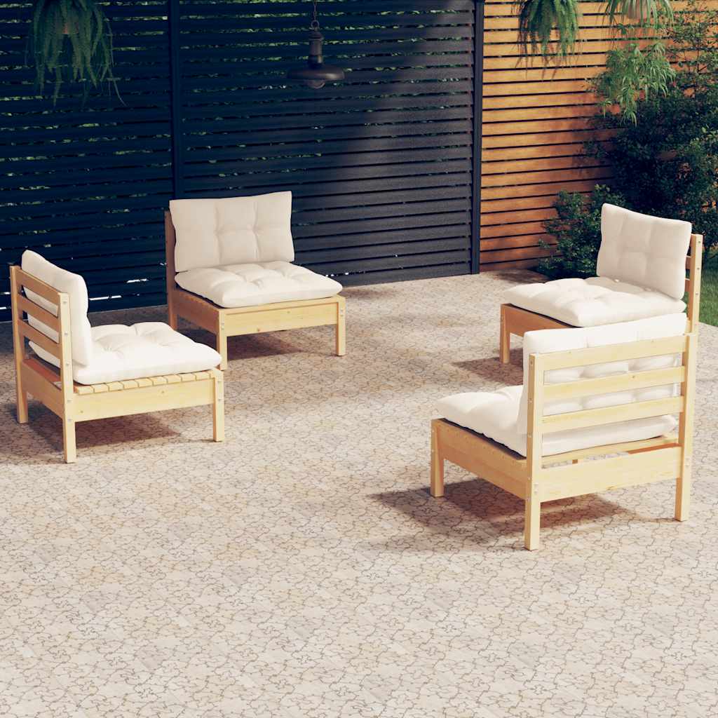 4-delige Loungeset met crèmekleurige kussens grenenhout is nu te koop bij PeponiXL, paradijselijk wonen!