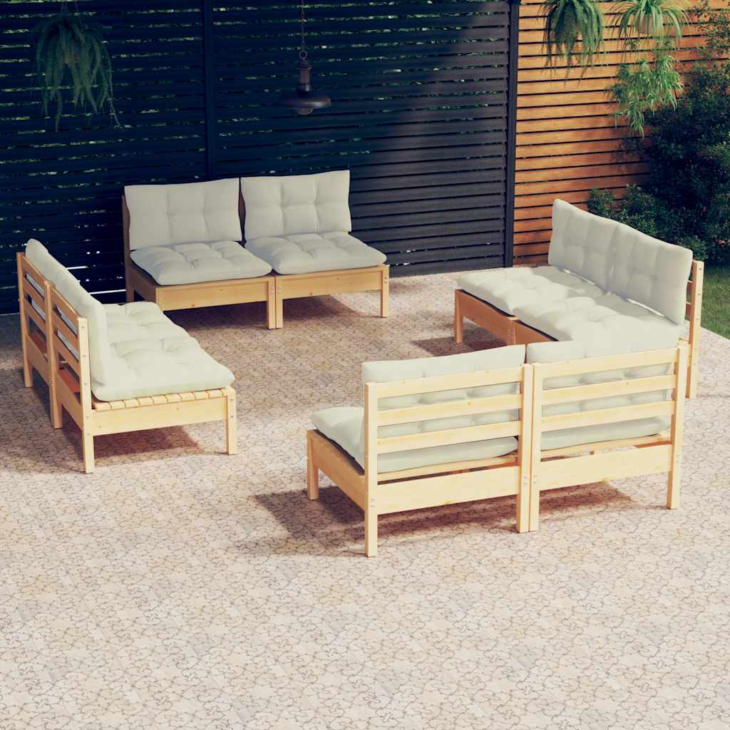 8-delige Loungeset met crèmekleurige kussens grenenhout is nu te koop bij PeponiXL, paradijselijk wonen!