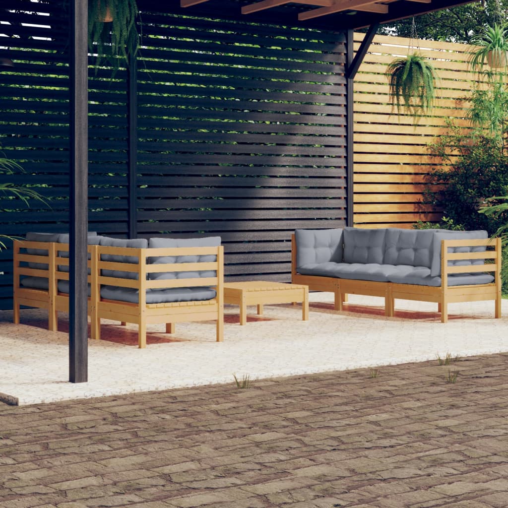 7-delige Loungeset met grijze kussens grenenhout is nu te koop bij PeponiXL, paradijselijk wonen!