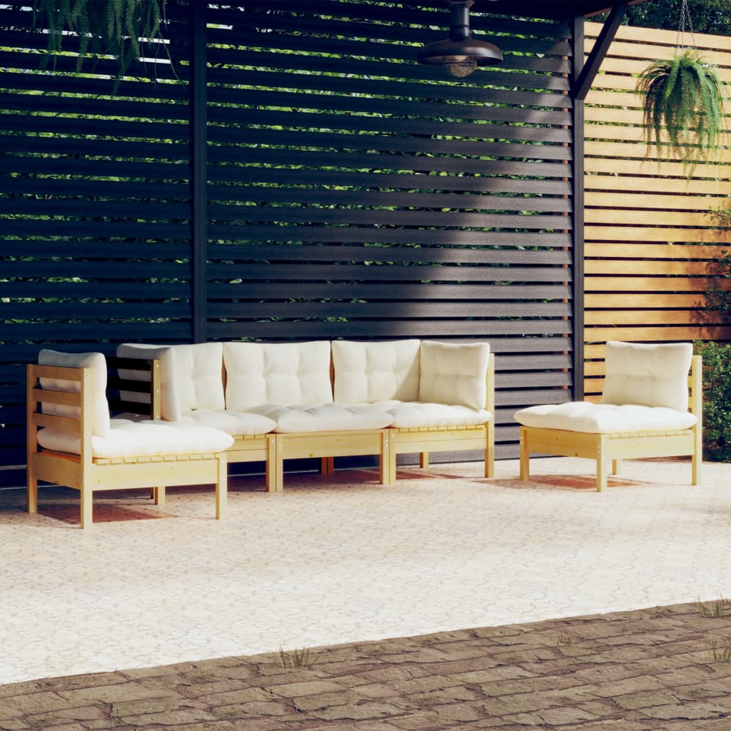 5-delige Loungeset met crèmekleurige kussens massief grenenhout is nu te koop bij PeponiXL, paradijselijk wonen!