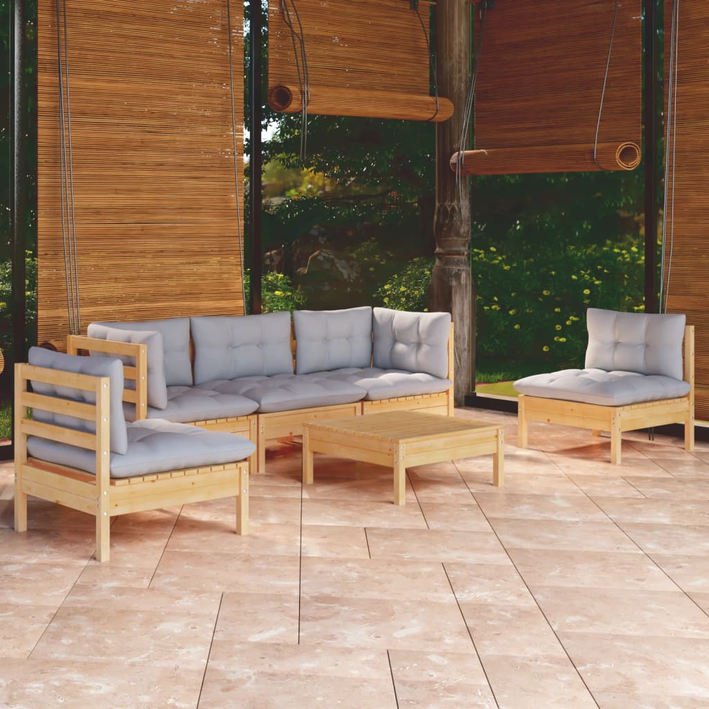 6-delige Loungeset met grijze kussens massief grenenhout is nu te koop bij PeponiXL, paradijselijk wonen!