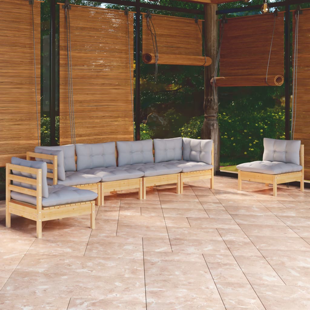 6-delige Loungeset met grijze kussens grenenhout is nu te koop bij PeponiXL, paradijselijk wonen!