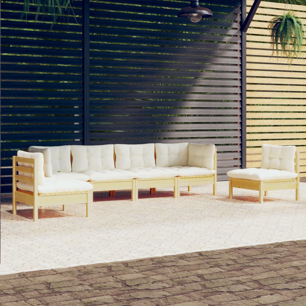 6-delige Loungeset met crèmekleurige kussens massief grenenhout is nu te koop bij PeponiXL, paradijselijk wonen!