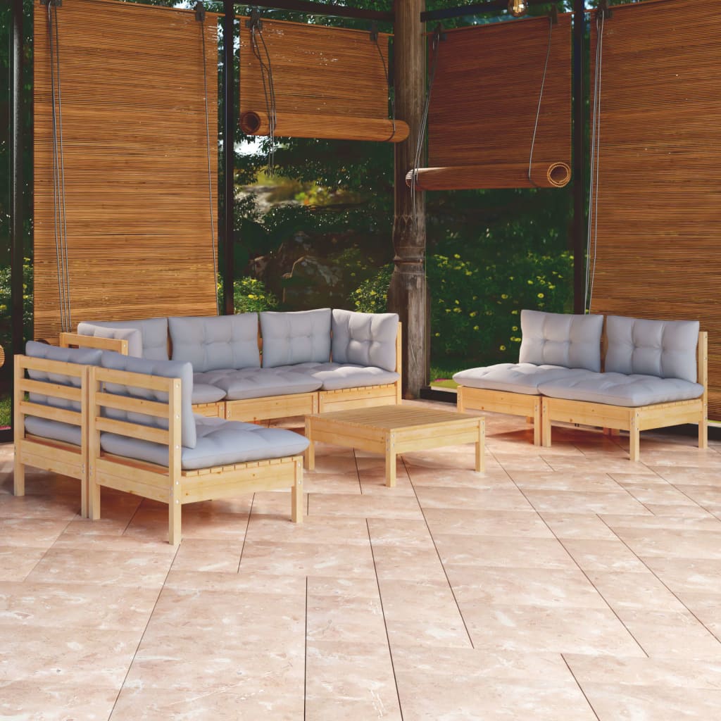 8-delige Loungeset met grijze kussens massief grenenhout is nu te koop bij PeponiXL, paradijselijk wonen!
