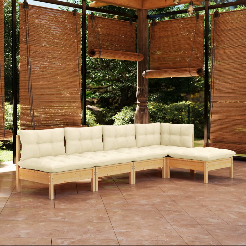 5-delige Loungeset met crèmekleurige kussens grenenhout is nu te koop bij PeponiXL, paradijselijk wonen!