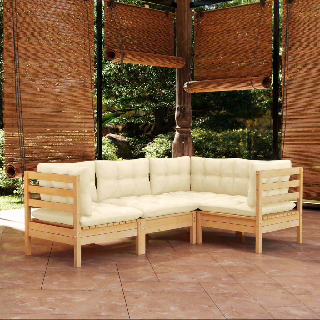 4-delige Loungeset met crèmekleurige kussens grenenhout is nu te koop bij PeponiXL, paradijselijk wonen!