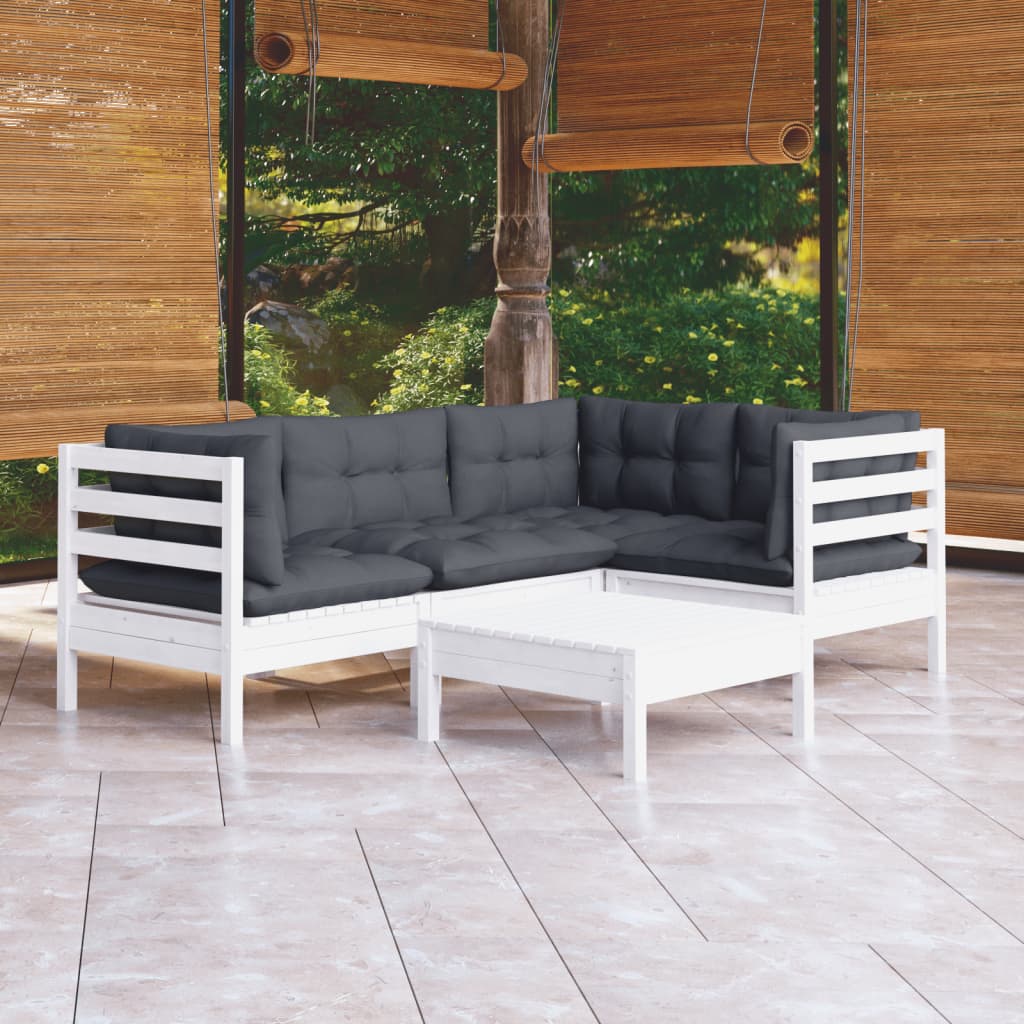 5-delige Loungeset met kussens grenenhout wit is nu te koop bij PeponiXL, paradijselijk wonen!