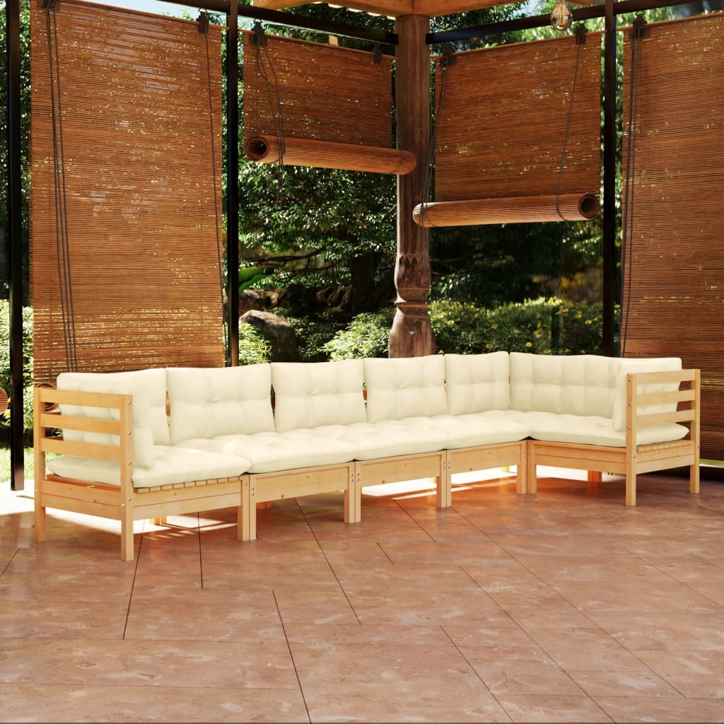 6-delige Loungeset met crèmekleurige kussens grenenhout is nu te koop bij PeponiXL, paradijselijk wonen!