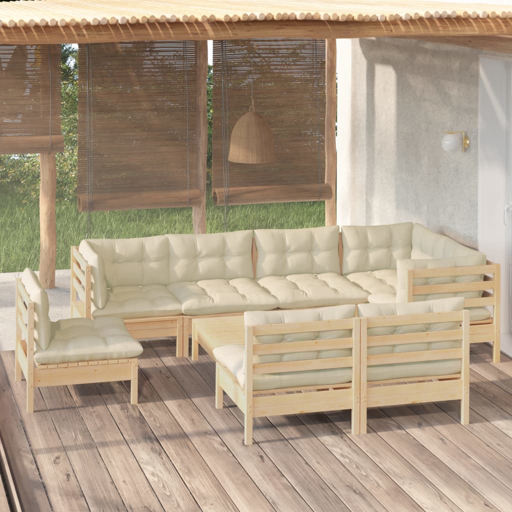 9-delige Loungeset met crèmekleurige kussens massief grenenhout is nu te koop bij PeponiXL, paradijselijk wonen!