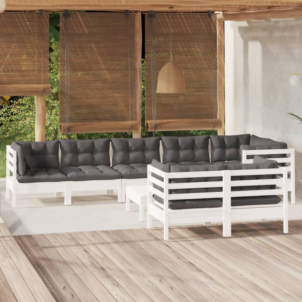 9-delige Loungeset met kussens massief grenenhout wit is nu te koop bij PeponiXL, paradijselijk wonen!