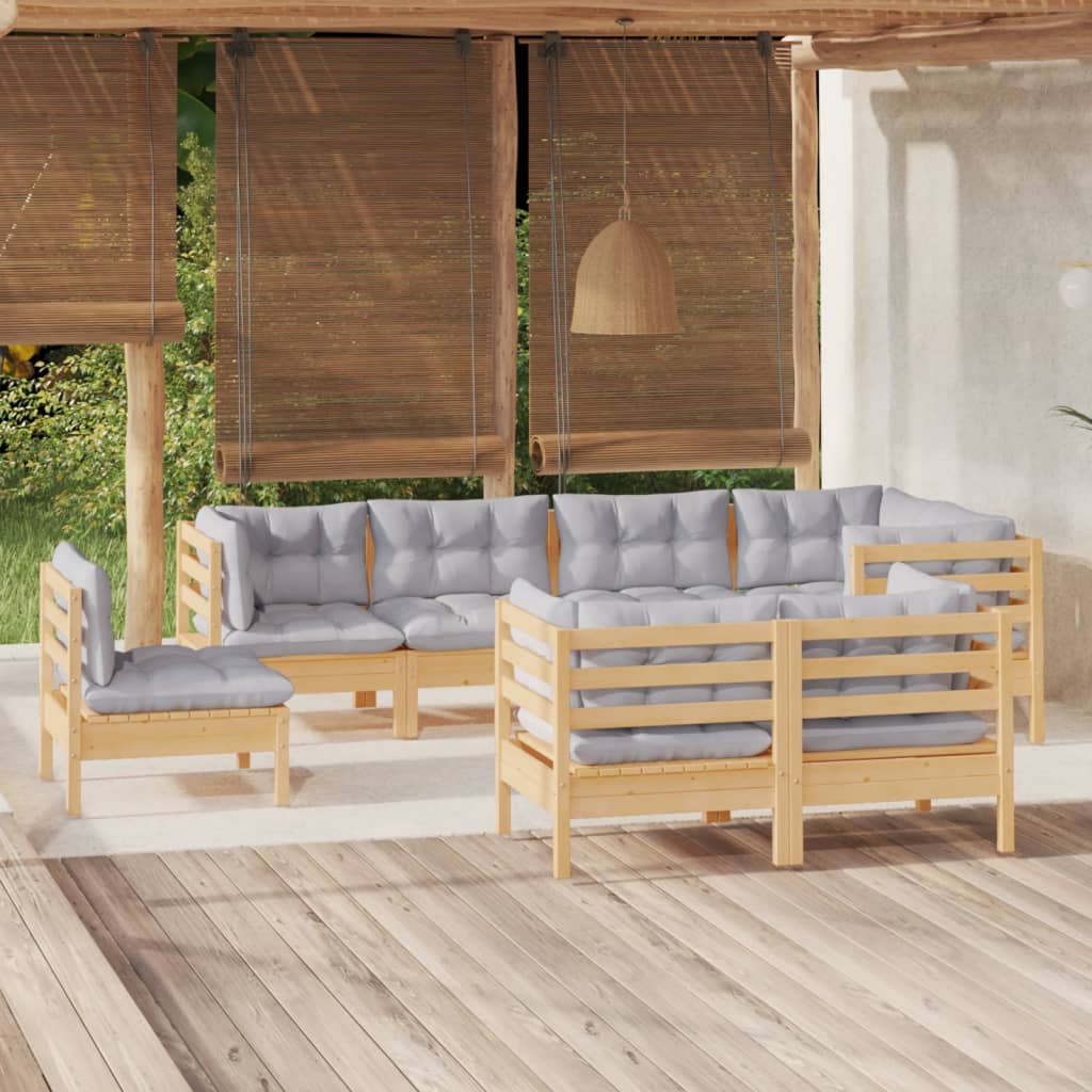 8-delige Loungeset met grijze kussens massief grenenhout is nu te koop bij PeponiXL, paradijselijk wonen!