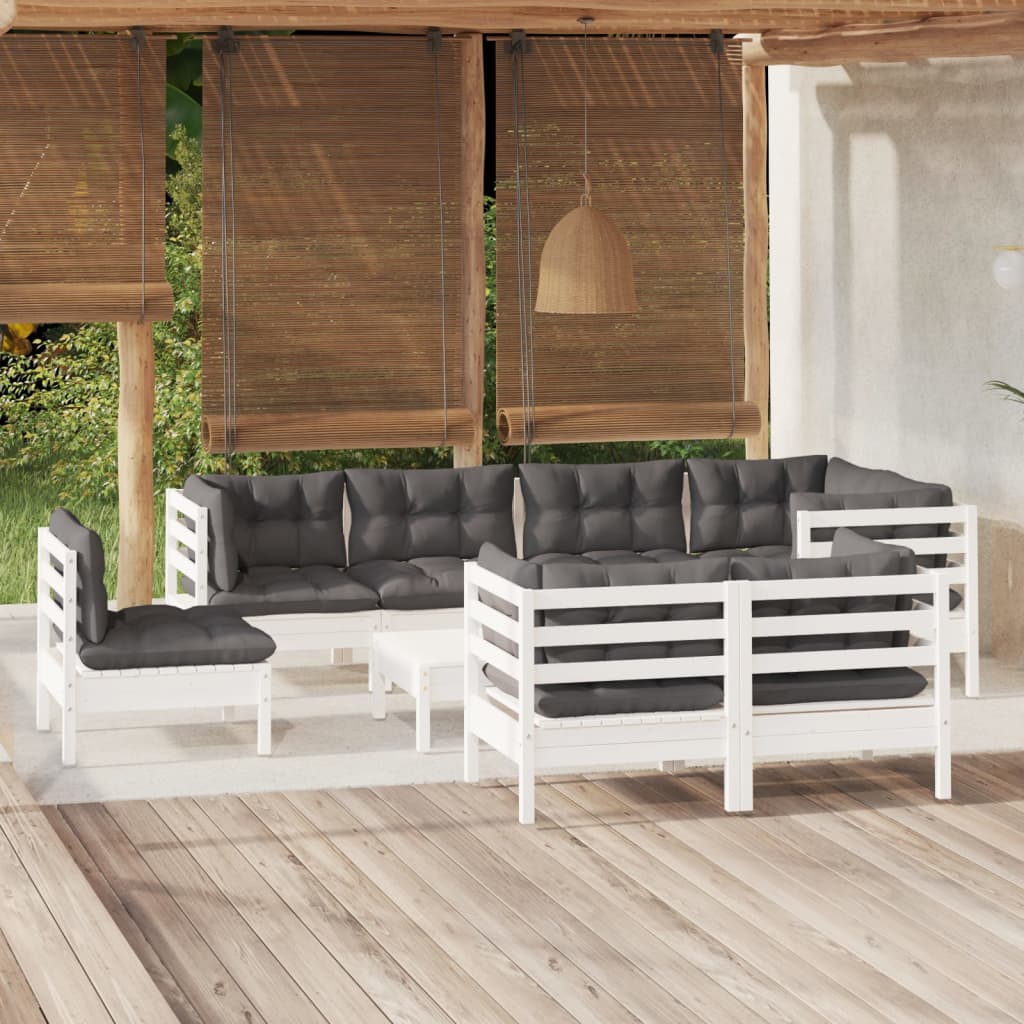 9-delige Loungeset met kussens massief grenenhout wit is nu te koop bij PeponiXL, paradijselijk wonen!