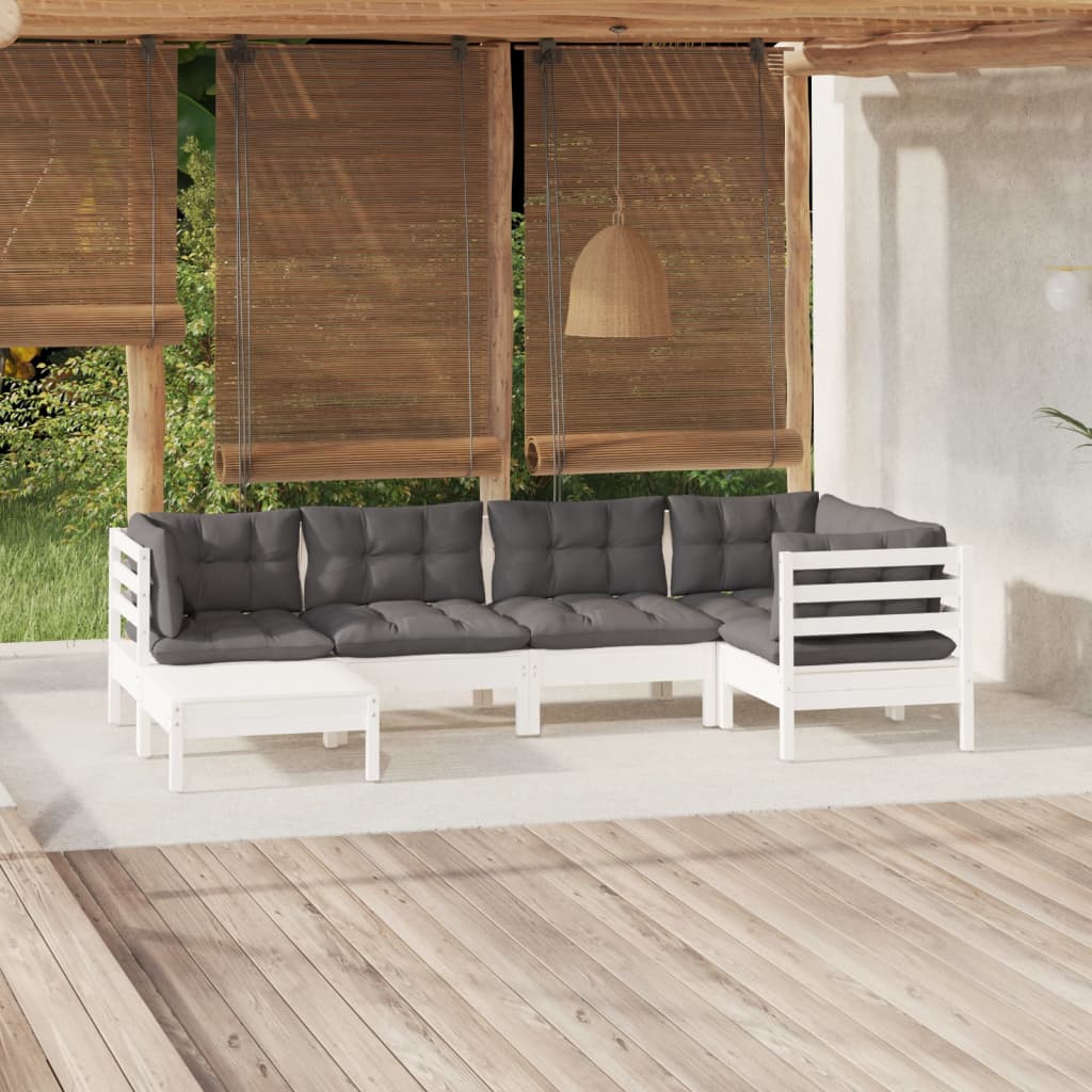 6-delige Loungeset met kussens massief grenenhout wit is nu te koop bij PeponiXL, paradijselijk wonen!