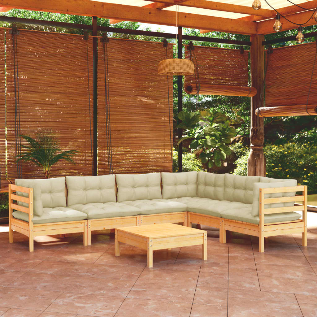 7-delige Loungeset met crèmekleurige kussens massief grenenhout is nu te koop bij PeponiXL, paradijselijk wonen!