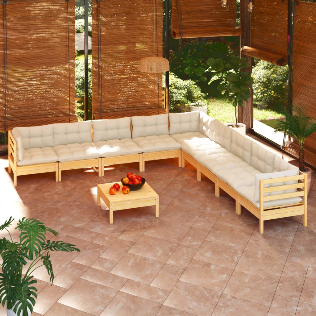 10-delige Loungeset met crèmekleurige kussens grenenhout is nu te koop bij PeponiXL, paradijselijk wonen!