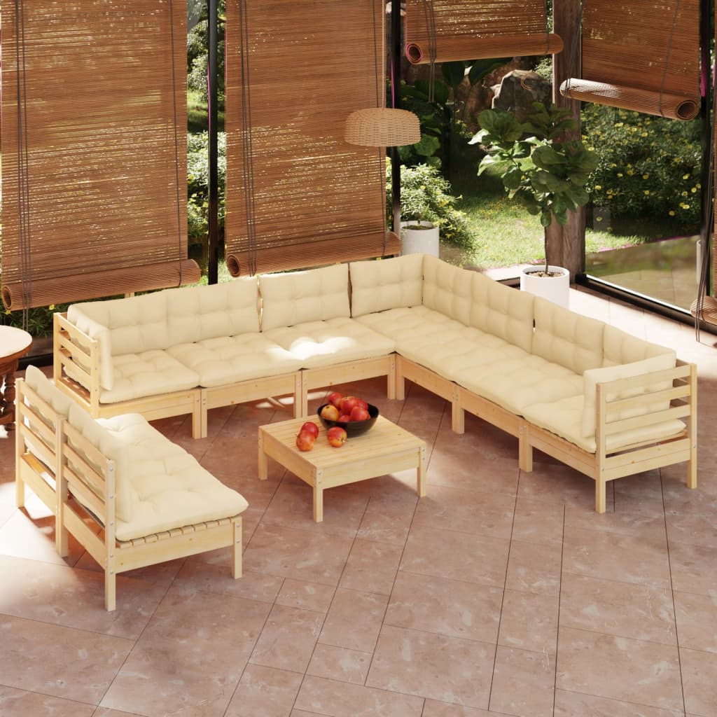 10-delige Loungeset met crèmekleurige kussens grenenhout is nu te koop bij PeponiXL, paradijselijk wonen!