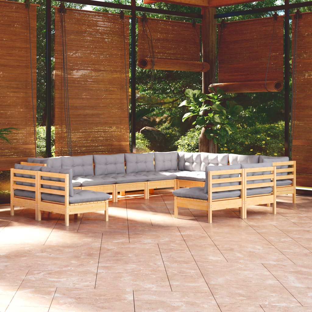 12-delige Loungeset met grijze kussens massief grenenhout is nu te koop bij PeponiXL, paradijselijk wonen!