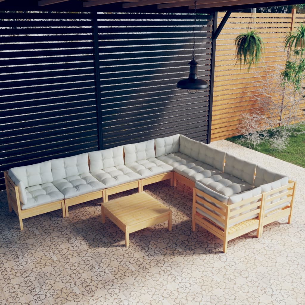 10-delige Loungeset met crèmekleurige kussens grenenhout is nu te koop bij PeponiXL, paradijselijk wonen!