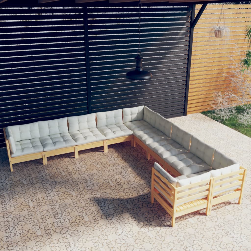 10-delige Loungeset met crèmekleurige kussens grenenhout is nu te koop bij PeponiXL, paradijselijk wonen!