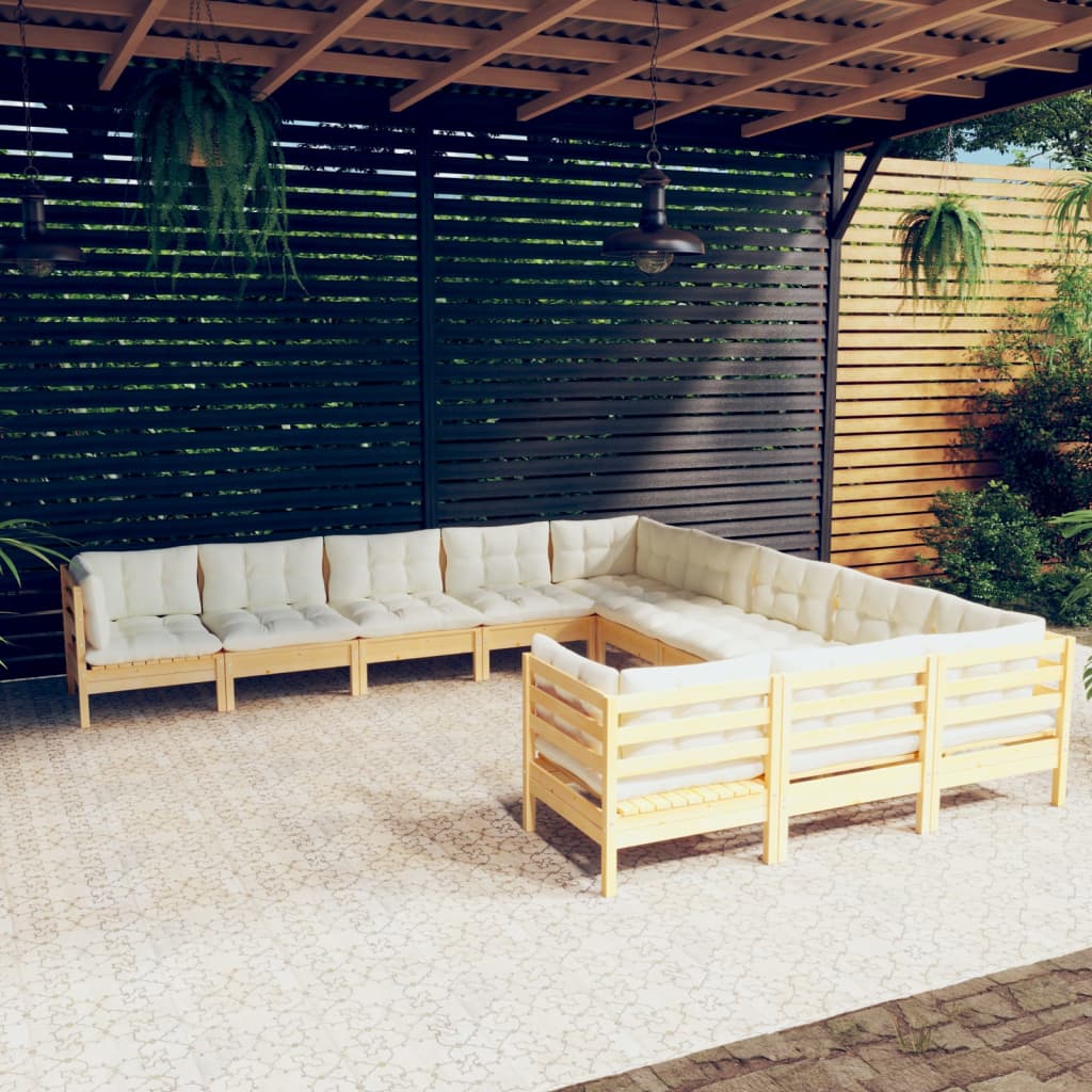 11-delige Loungeset met crèmekleurige kussens grenenhout is nu te koop bij PeponiXL, paradijselijk wonen!