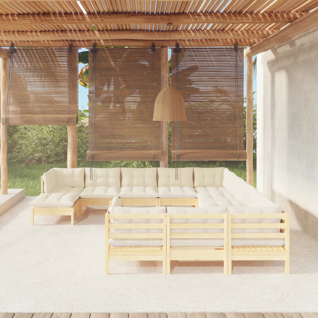 12-delige Loungeset met crèmekleurige kussens grenenhout is nu te koop bij PeponiXL, paradijselijk wonen!