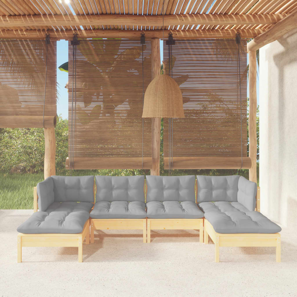 6-delige Loungeset met grijze kussens grenenhout is nu te koop bij PeponiXL, paradijselijk wonen!