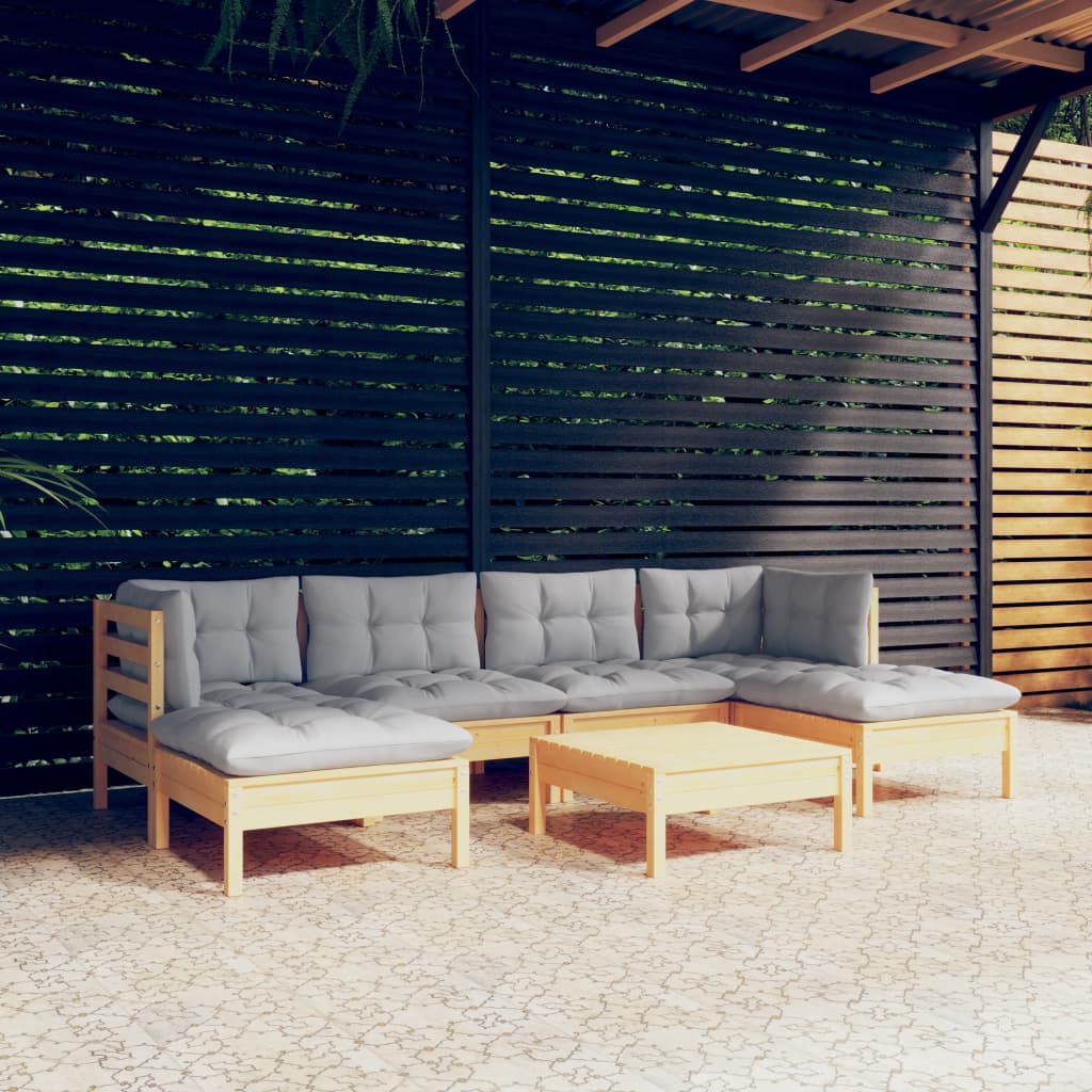 7-delige Loungeset met grijze kussens grenenhout is nu te koop bij PeponiXL, paradijselijk wonen!