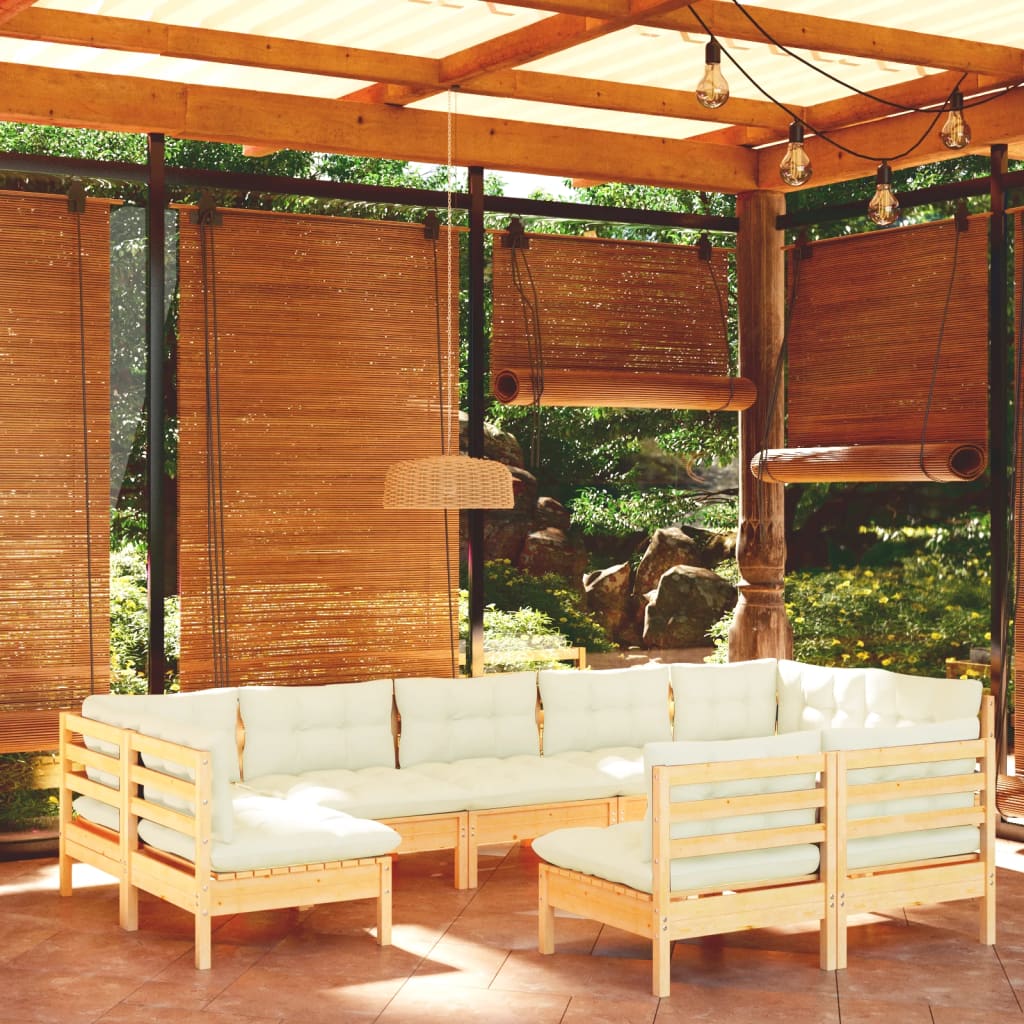 9-delige Loungeset met crèmekleurige kussens massief grenenhout is nu te koop bij PeponiXL, paradijselijk wonen!