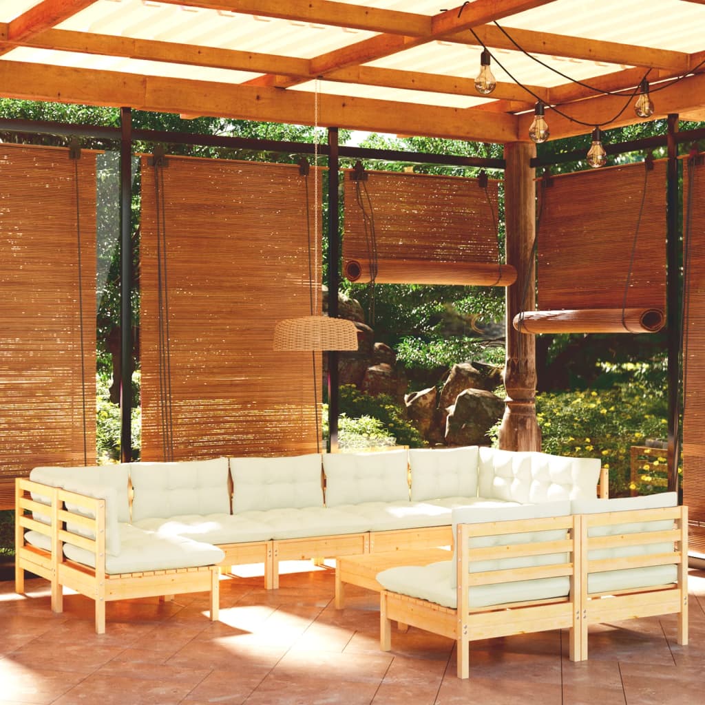 10-delige Loungeset met crèmekleurige kussens grenenhout is nu te koop bij PeponiXL, paradijselijk wonen!