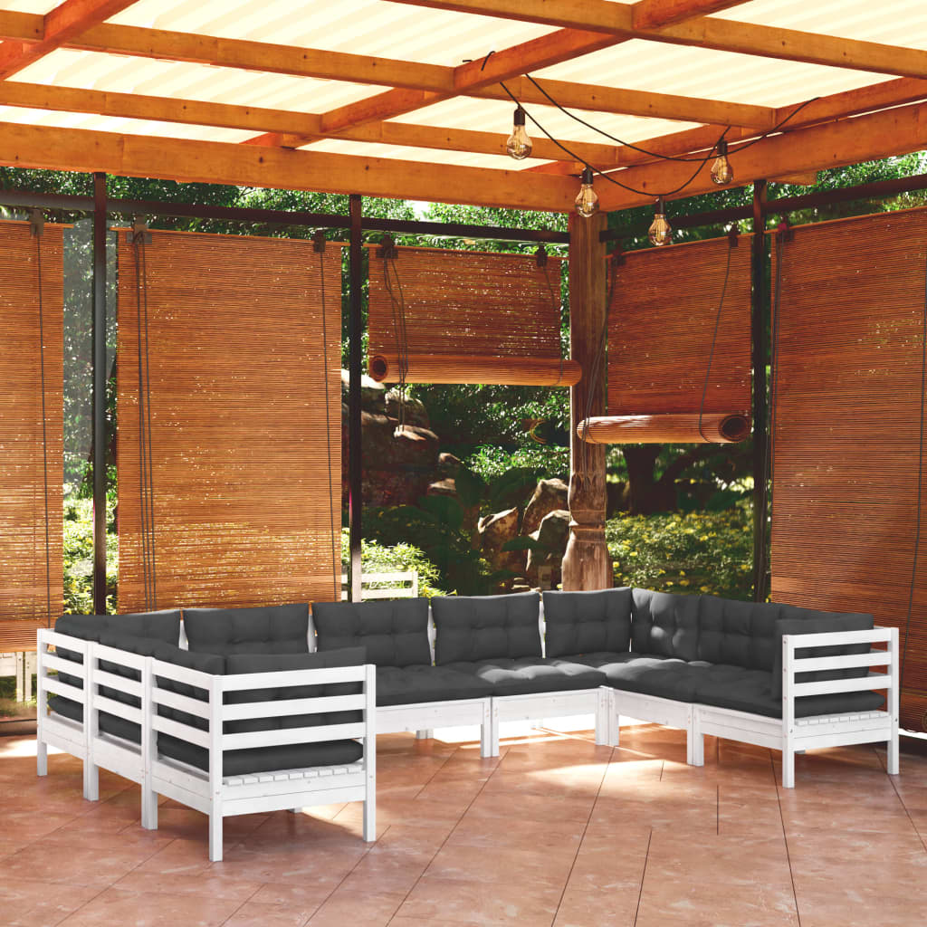 9-delige Loungeset met kussens grenenhout wit is nu te koop bij PeponiXL, paradijselijk wonen!