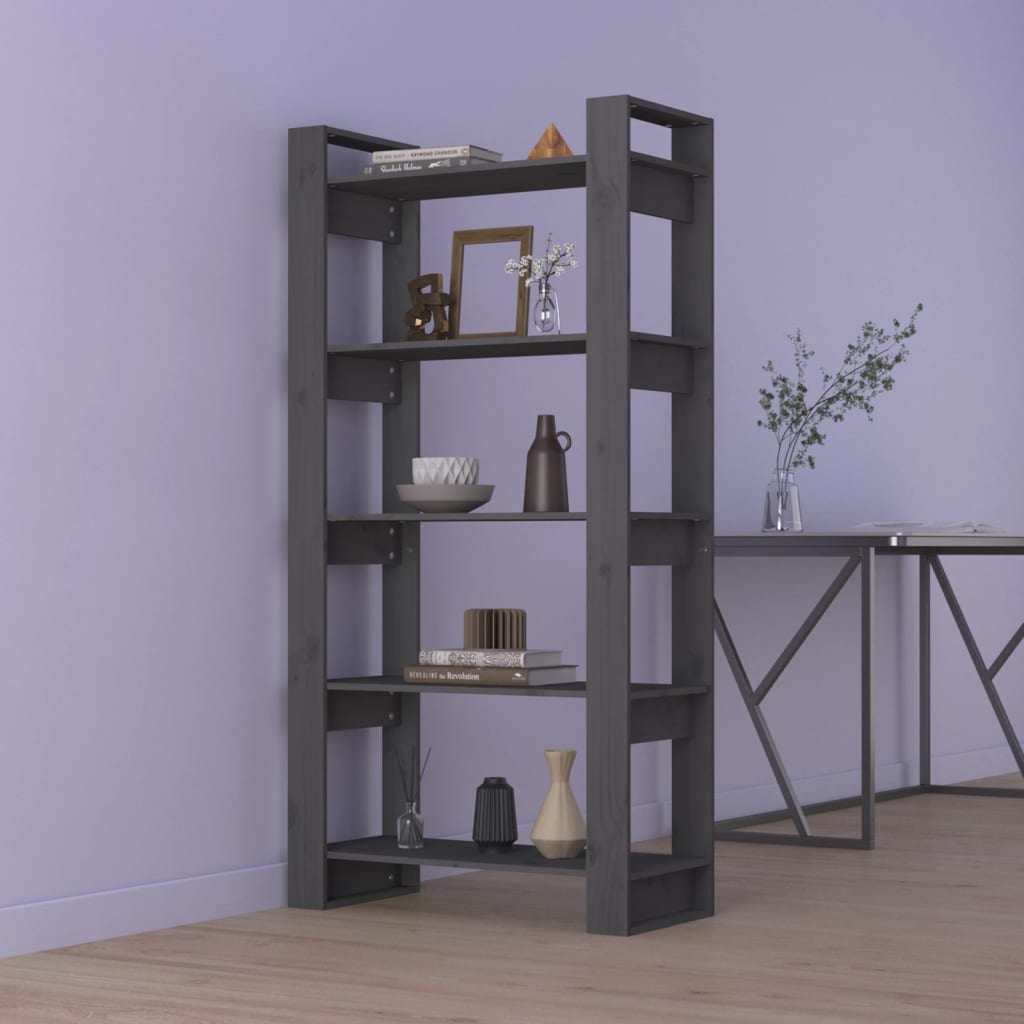 Boekenkast/kamerscherm 80x35x160 cm massief hout grijs is nu te koop bij PeponiXL, paradijselijk wonen!